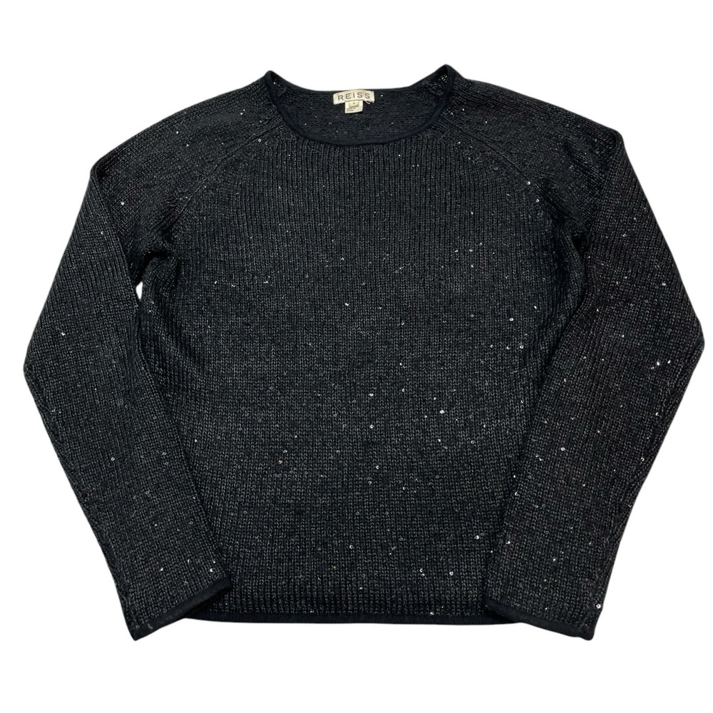 Reiss Sweater Womens S Black Lightweight Knit Sequin Pullover Classic Sparkle - Picture 1 of 6